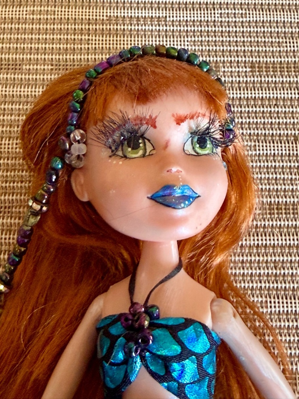 VTG Bratz Teal Mermaid Doll with Beaded Jewelry 12” handmade outfit